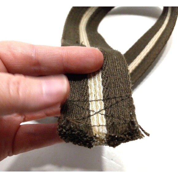 Unisex Belt D Ring Buckle Webbed Design Army Green Olive Khaki Stripe One Size - Picture 8 of 8